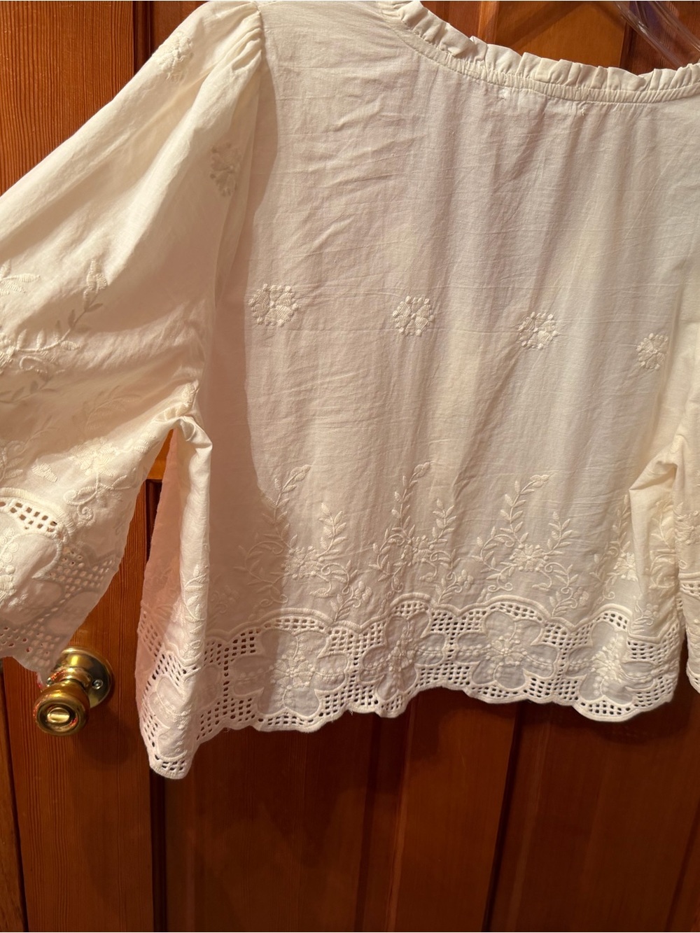 Cream Embroidered Tie-Front Peasant Blouse - Picture 6 of 13